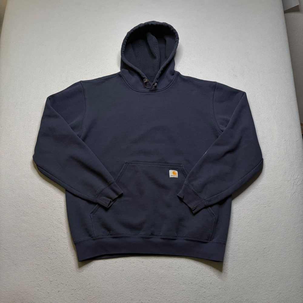 Carhartt Hoodie Mens Large Dark Blue Original Fit Logo Sleeve Graphic Y2K K121 - Picture 1 of 8